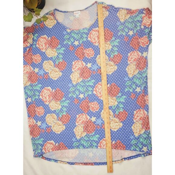 LulaRoe 2XL Irma Top Colorful Floral Stars Shirt Relaxed Hi Low Tunic Womens - Picture 9 of 10